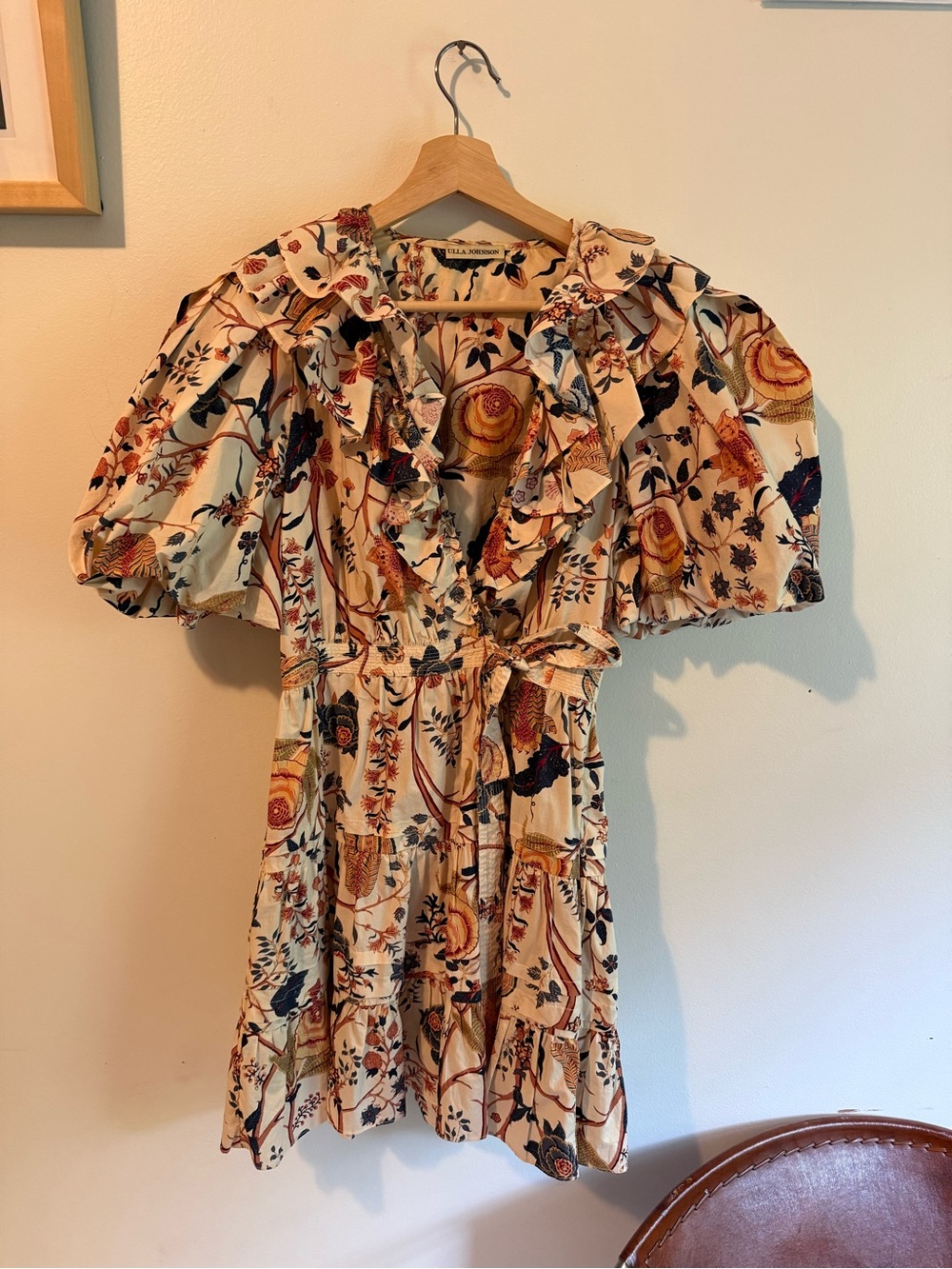 Ulla Johnson Cream Floral Ruffle Mini Dress
